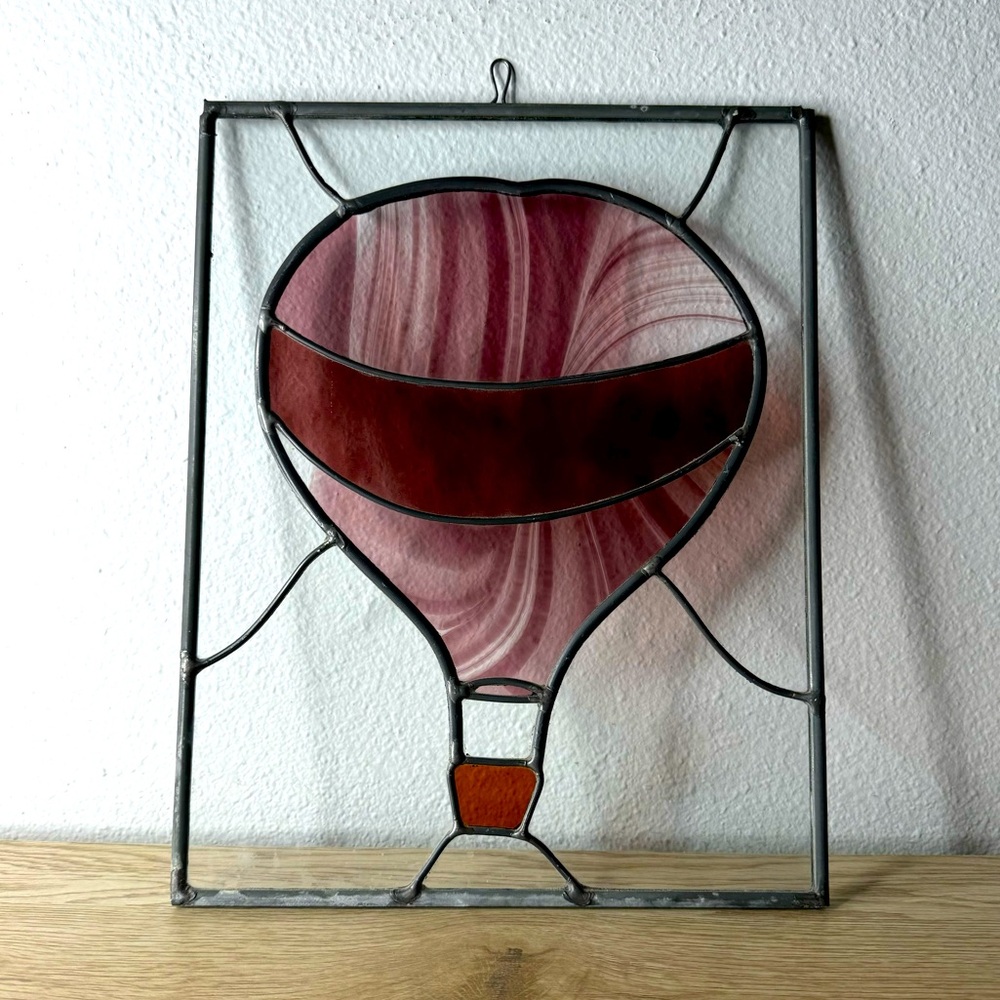 Rectangle Colorful‎ Leaded Stained Glass Hot Air Balloon  Hanging Window Panel